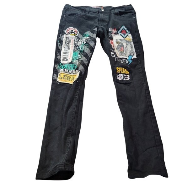 Copper Rivet Other - Copper Rivet Jeans Mens 34x29.5 Tag 34x32 Distressed Black Patches